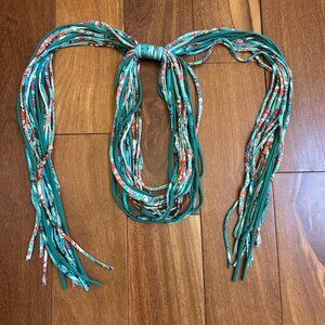Mint Green and Pink multi color fabric infinity scarf necklace.